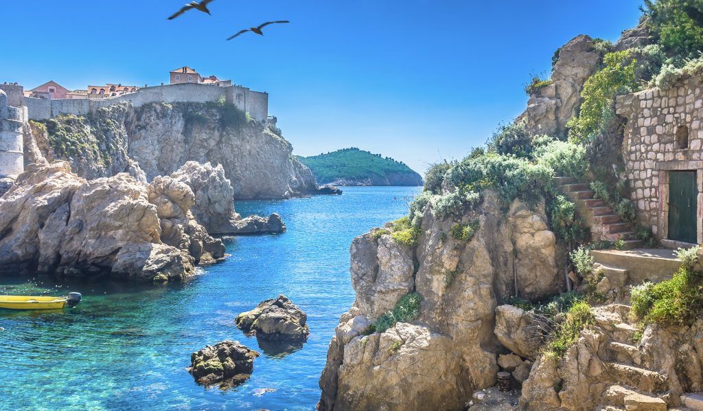 Marble hidden bay in old city center of famous town Dubrovnik
