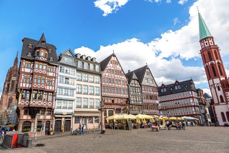 Old traditional buildings in Frankfurt, Germany day -
