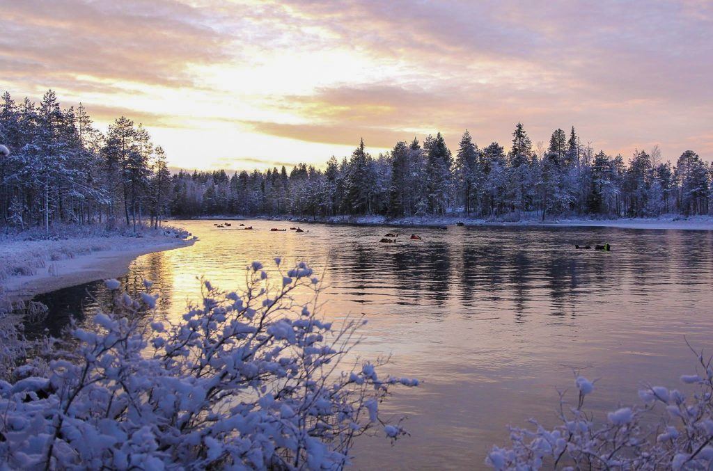 Arctic river floating Ruka Finland
